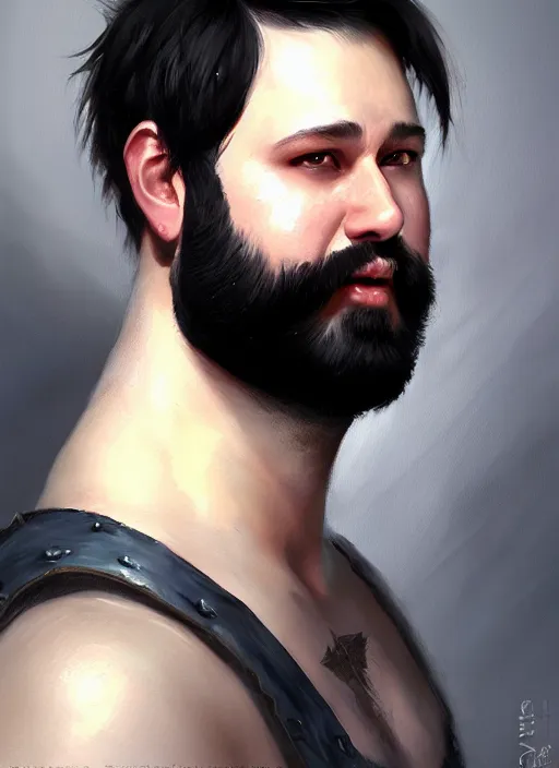 Image similar to a _ fantasy _ style _ portrait _ painting _ of white male short black hair chubby disconnected beard, rpg dnd oil _ painting _ unreal _ 5 _ daz. _ rpg _ portrait _ extremely _ detailed _ artgerm _ greg _ rutkowski _ greg