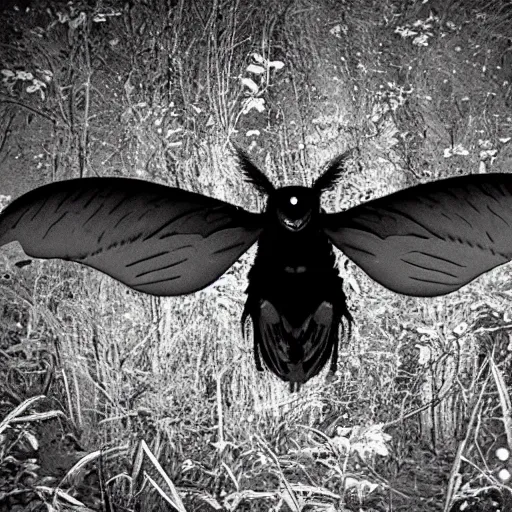 Prompt: mothman caught on midnight trailcam