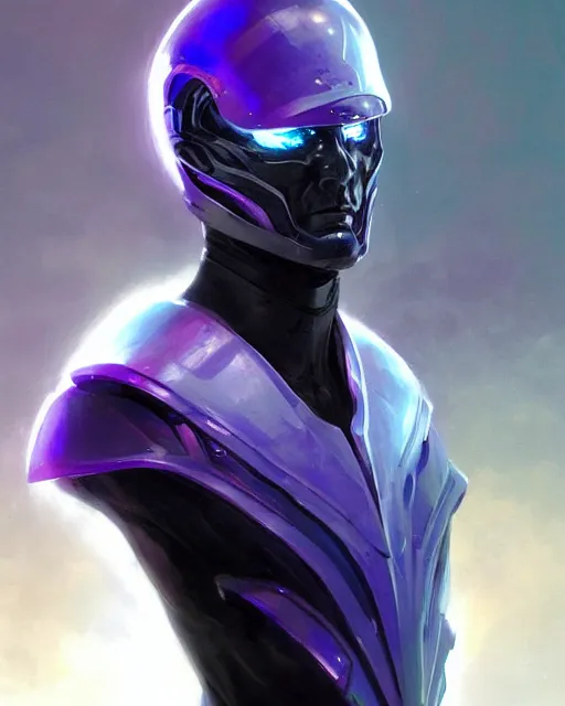 Image similar to character concept of iridescent sinewy smooth muscular male sleek glossy indigo black pearlescent scifi armor with smooth flowing black featureless helmet, by greg rutkowski, mark brookes, jim burns, tom bagshaw, magali villeneuve, trending on artstation