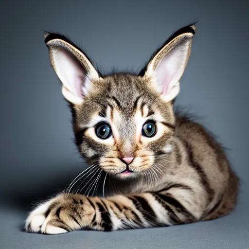 Image similar to a feline bunny - kitten - hybrid, animal photography