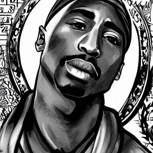 Image similar to Tupac Shakur, screenshot from a 2012s anime