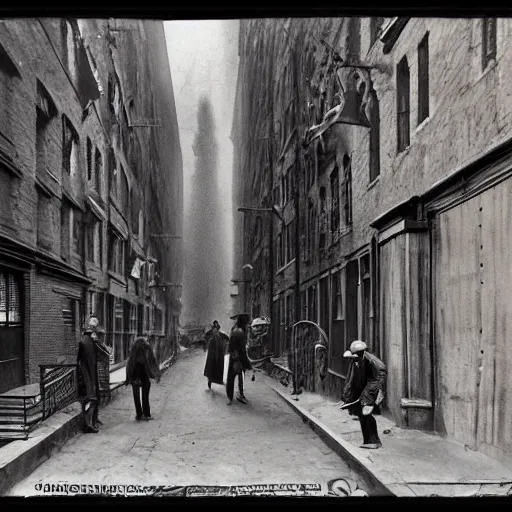 Prompt: photo of a steampunk street taken by the photographer Jacob Riis