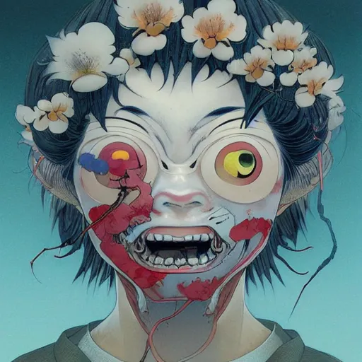 Image similar to prompt : yokai portrait soft light painted by james jean and katsuhiro otomo and erik jones, inspired by evangeleon anime, smooth face feature, intricate oil painting, high detail illustration, sharp high detail, manga and anime 1 9 9 9