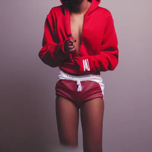 Image similar to realistic! photoshoot for a new nike lookbook, color film photography, portrait of a beautiful woman, red frontal light, in style of tyler mitchell, 35mm