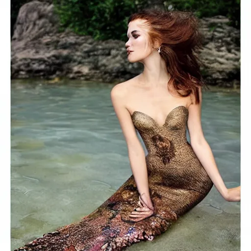 Image similar to mermaid , underwater , a stunning beautiful giorgia-era dress with brown long hair , abundant detail, octopuses and flowers