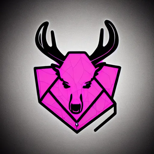 Image similar to logo for evil corporation that involves deer, retro pink synthwave style, retro sci fi