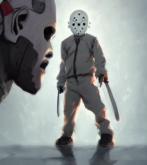 Image similar to beautiful little boy anime character inspired by jason voorhees and frankstein, art by rossdraws, wlop, ilya kuvshinov, artgem lau, sakimichan and makoto shinkai, concept art, anatomically correct, extremely coherent, realistic, smooth hd