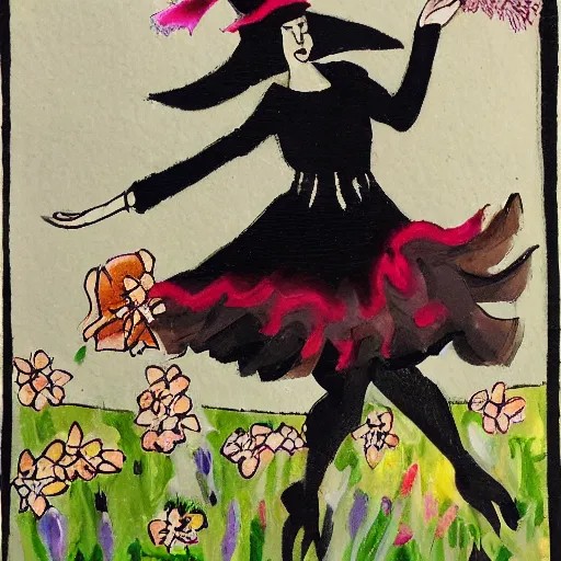 Prompt: A witch dancing on a bloom