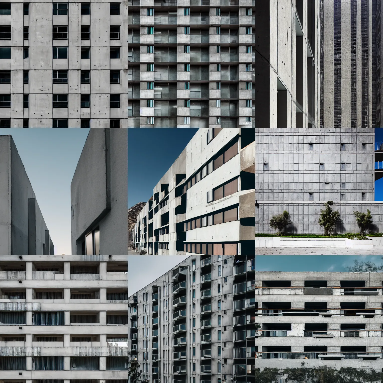 Prompt: a photography of a building with concrete walls that are transparent and reveal all apartments that are behind these walls and all installations that are behind these walls