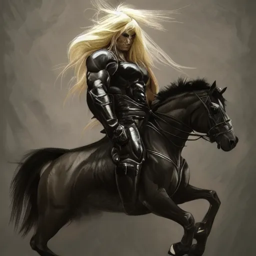 Image similar to a huge muscular black - coated anthro horse with long white hair wearing tactical kevlar fabric, exaggerated muscle physique, highly detailed, furry, furaffinity, digital painting, artstation, sharp focus, smooth, concept art, illustration, art by artgerm, greg rutkowski, alphonse mucha