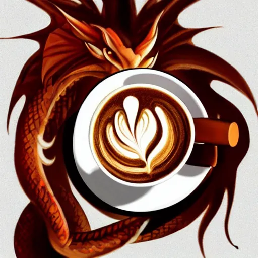 Image similar to latte art of cheeky asian dragon breathing fire, award winning, white background, deviantart, intricate, highly detailed, digital painting, artstation, concept art, smooth, sharp focus, illustration,