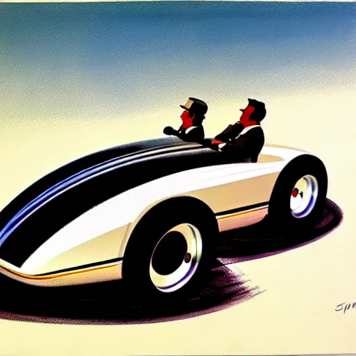 Image similar to concept art of a car with a sidecar being driven, painted by syd mead, high quality