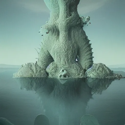 Image similar to slime monster in the lake, matte painting, detailed, elden ring, oil on canvas, by beeple