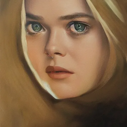 Image similar to ultra realistic portrait painting of elle fanning in skyfall, art by frank frazetta, 4 k, ultra realistic, highly detailed, epic lighting