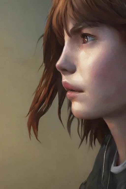 Image similar to detailed concept art portrait of max caulfield from life is strange, on a depth of field background, artstation, award - winning realistic sci - fi concept art by jim burns and greg rutkowski, beksinski, a realism masterpiece, expressive color palette, james gilleard, bruegel, alphonse mucha, and yoshitaka amano