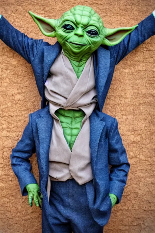 Image similar to yoda big toothy smile wearing a suit