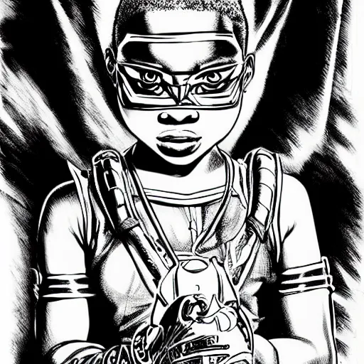 Prompt: african girl in a pikatchu custume, portrait, cyberpunk 2 0 2 0 manual, by steampoweredmikej, by tim bradstreet, inktober, ink drawing, black and white, coloring pages, manga, highly detailed h 7 0 4