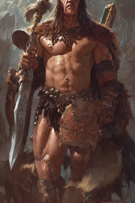 Image similar to Conan the Barbarian portrait by Stanley Artgerm Lau, greg rutkowski, thomas kindkade, alphonse mucha, loish, norman Rockwell