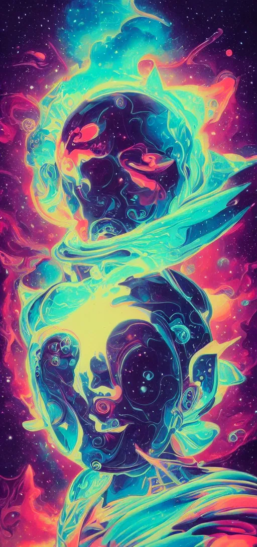 Image similar to Deep space scene nebula. Tristan Eaton, victo ngai, peter mohrbacher, artgerm. psychedelic. neon colors