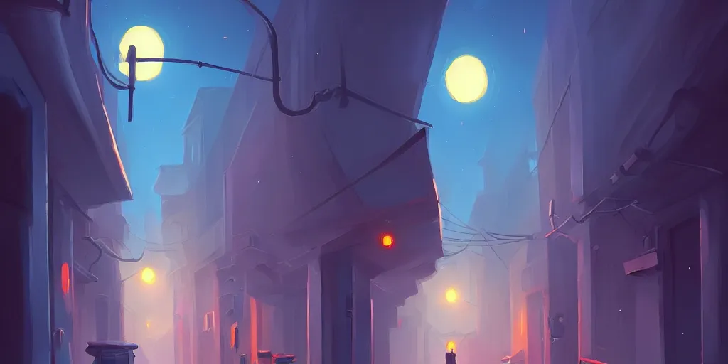 Prompt: night dark alley, stylized art by sylvain sarrailh, artstation, spiral shape clouds