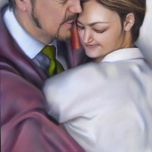 Image similar to love is patient love is kind, photorealistic oil painting, trending on artstation
