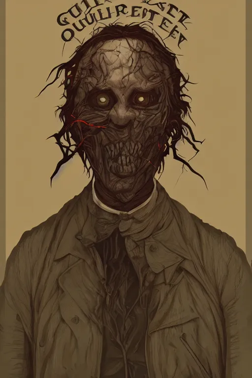 Image similar to quaker oates man in sleepy hollow, full body, big two toned eyes, teeth gritted, horror, intricate details, cinematic, epic, realistic, anatomy, tomer hanuka, uplight, artstation, photorealistic, scary