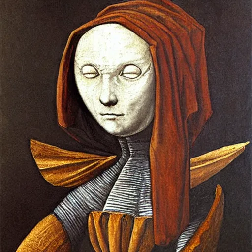 Prompt: Portrait of Hollow knight, painting by Leonardo Da Vinci , oil painting