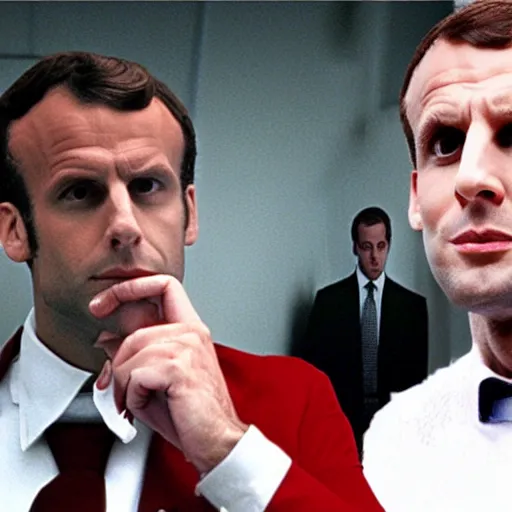 Image similar to Gigachad Emmanuel Macron in American Psycho (1999)