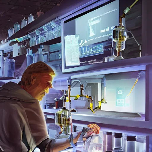 Prompt: computational chemist discovering a medicine that will save humankind, futuristic, science fiction, concept art, intricate details