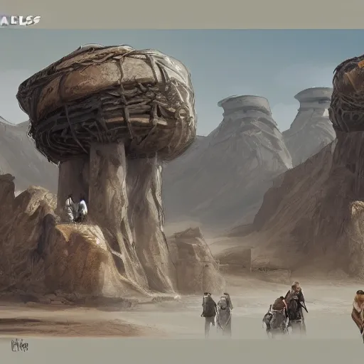 Prompt: last oasis, nomads wandering the desert concept art