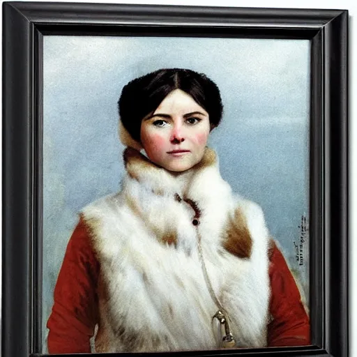 Prompt: female arctic explorer by alfred stevens