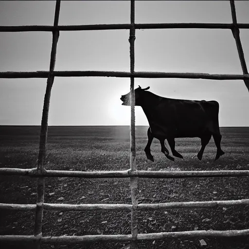 Image similar to cow running from a cage to a freedom light