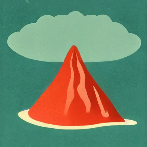 Prompt: 1960s minimalist illustration of a volcano in the rain