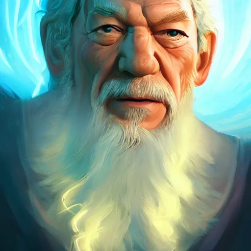 Image similar to Portrait of Ian McKellen as Zeus, the greek god, mattepainting concept Blizzard pixar maya engine on stylized background splash comics global illumination lighting artstation lois van baarle, ilya kuvshinov, rossdraws