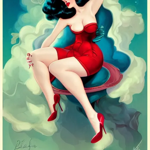 Image similar to a retro pinup illustration of dita von teese in the style of anna dittmann and in the style of charlie bowater and in the style of gil elvgren.