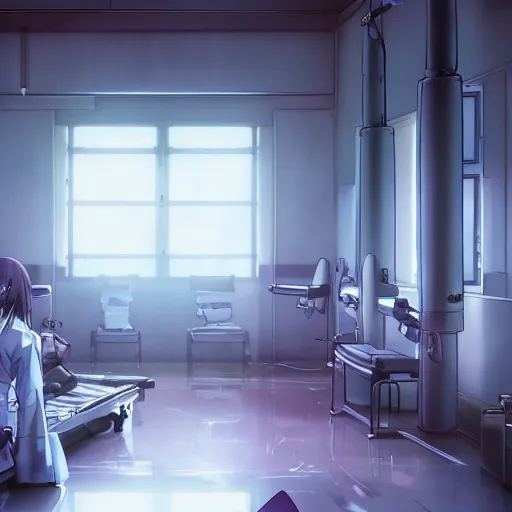Prompt: interior of a medical ward, anime fantasy illustration by tomoyuki yamasaki, kyoto studio, madhouse, ufotable, square enix, cinematic lighting, trending on artstation