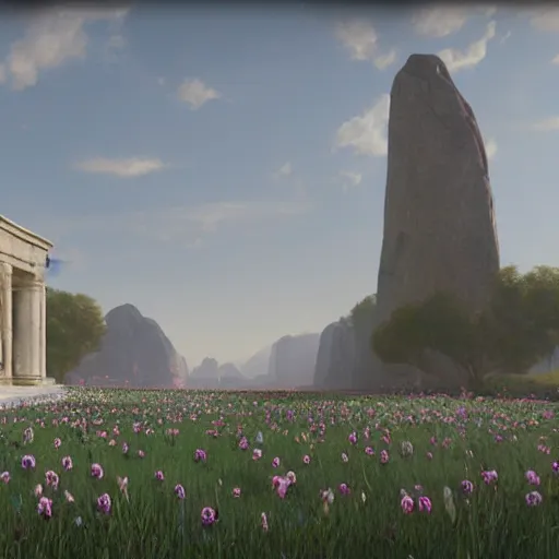 Prompt: A painting depicting the resurrection of Jesus Christ, (Jean Jules Linden), Peter Ilsted, (flowers), (monolith), (((Unreal Engine))), Religious painting,