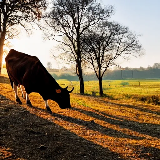 Image similar to cow running from a cage to a countryside