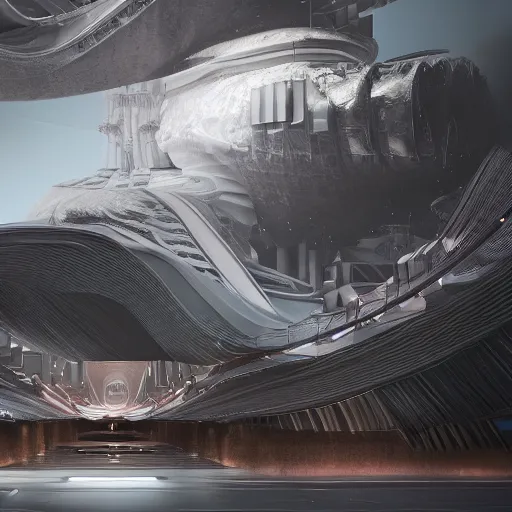 Image similar to sci-fi wall structure on the coronation of napoleon painting and digital billboard in the middle, unreal engine 5, keyshot, octane, artstation trending, ultra high detail, ultra realistic, cinematic, 8k, 16k, in style of zaha hadid, in plastic, dark, tilt shift,