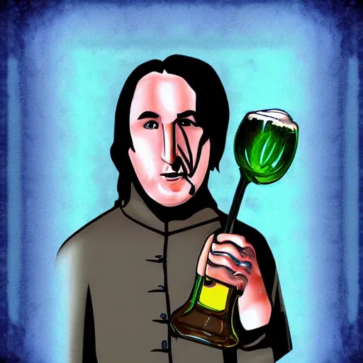 Prompt: Snape drinking from a beer bong digital art