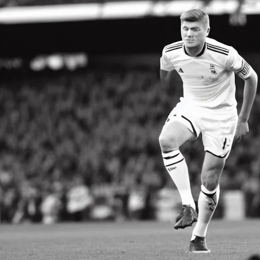 Prompt: toni kroos wearing a nazi uniform, black and white