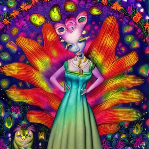 Prompt: surreal Lisa frank cartoon character, artwork by Daniel Merriam,