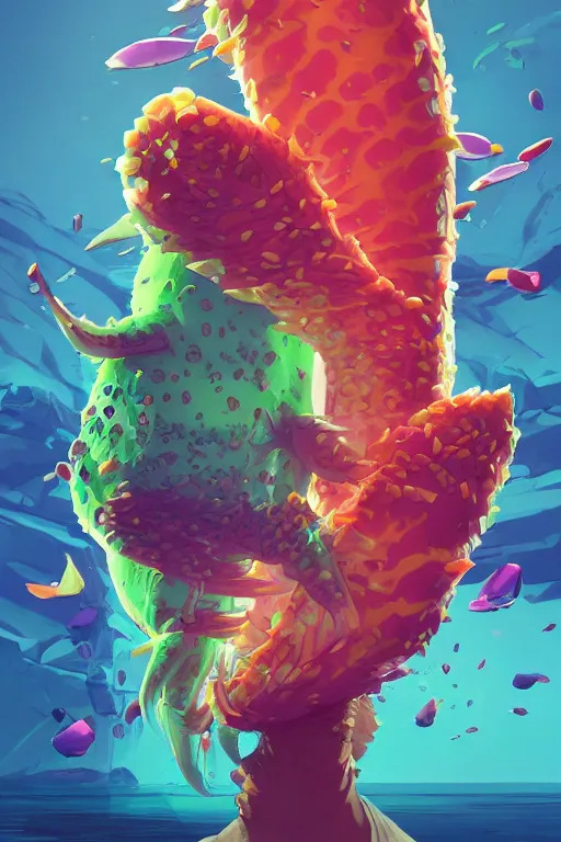 Image similar to 3 d render creature animal sushi cristal very big eye roots cactus elemental flush of force nature micro world fluo fishscale, comics gta 5 cover, official fanart behance hd artstation by jesper ejsing, by rhads, makoto shinkai and lois van baarle, ilya kuvshinov, ossdraws