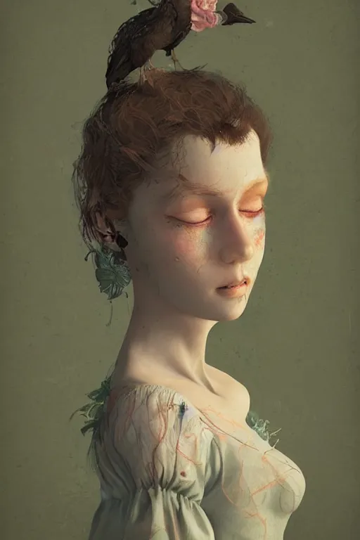 Prompt: Female portrait art by Ray Caesar, trending on artstation, artstationHD, artstationHQ, 4k, 8k, octane render