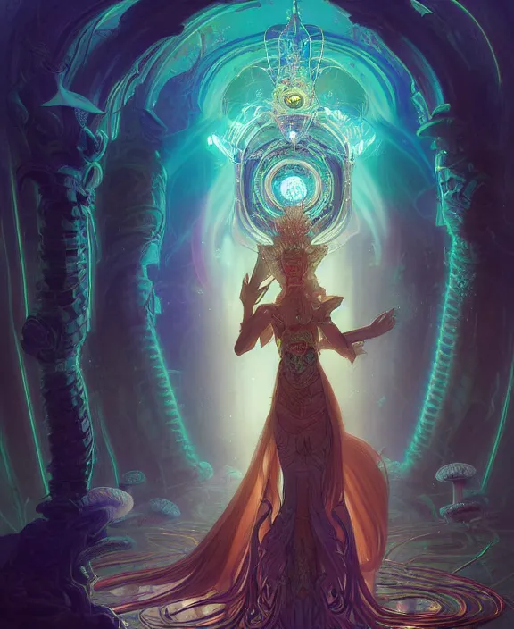 Image similar to whirlwind souls inside metaverse, half body, glowin eyes, tiara, pharaoh, forest, mushrooms, antiques, cyberpunk face, by loish, d & d, fantasy, intricate, elegant, highly detailed, colorful, vivid color, digital painting, artstation, concept art, art by artgerm and greg rutkowski and alphonse mucha and ruan jia