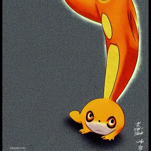 Image similar to charmander, art by junji ito