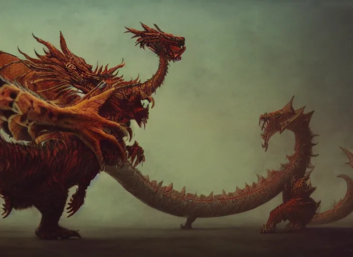 Image similar to a tiger dragon with 4 legs, full body concept, monster hunter monster, beksinski, brent hollowell,