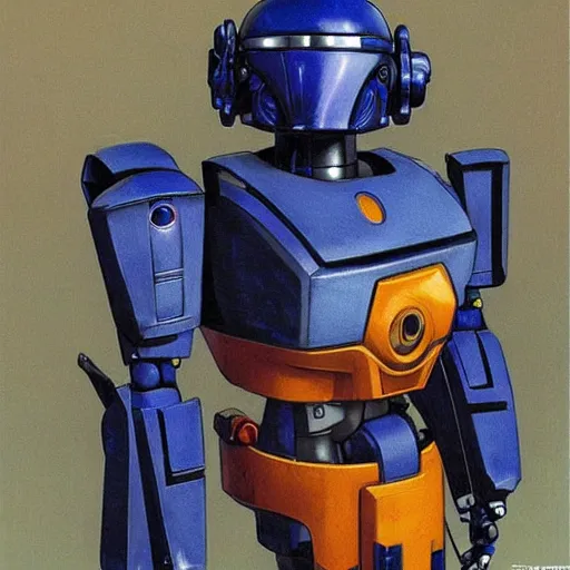 Prompt: indigo gunpla droid kenku. visor. science fiction, portrait by donato giancola and greg rutkowski and wayne barlow. 2 0 0 2 cover. top all time r / imaginarycyberpunk.