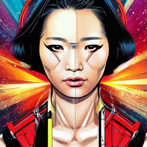 Prompt: portrait of a asian female android, by MARVEL comics and Sandra Chevrier