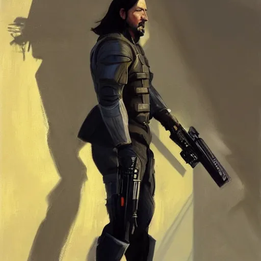 Image similar to greg manchess portrait painting of partially armored john wick as overwatch character, medium shot, asymmetrical, profile picture, organic painting, sunny day, matte painting, bold shapes, hard edges, street art, trending on artstation, by huang guangjian, gil elvgren, ruan jia, greg rutkowski, gaston bussiere